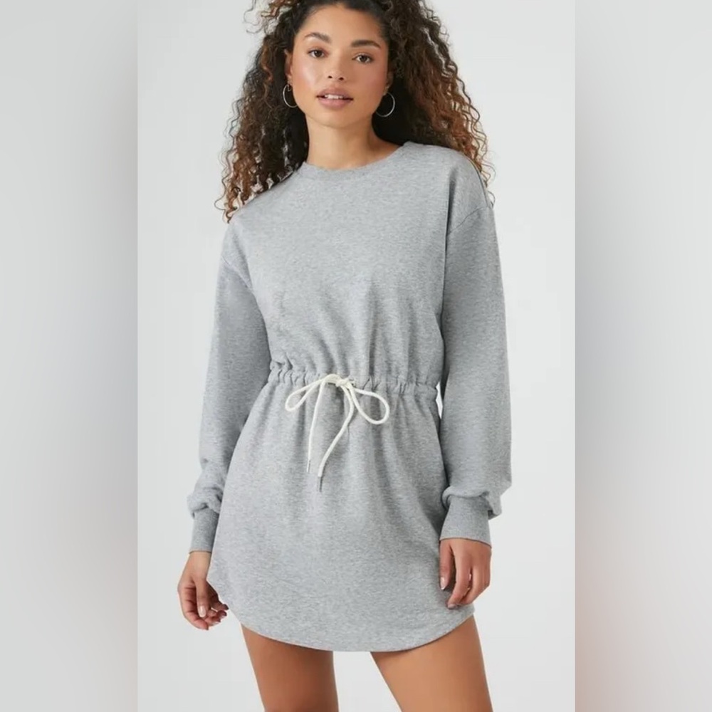 Forever 21 Gray Drawstring Sweatshirt Dress